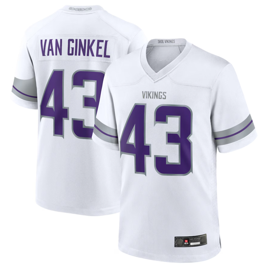Johmsee #43 Andrew Van Ginkel Player MN.Vikings White Alternate Game Stitched Jerseys