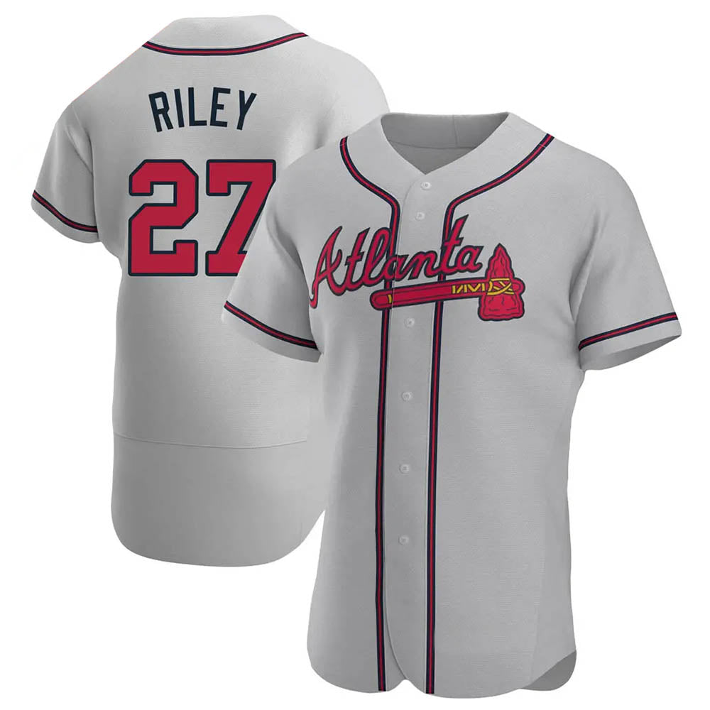 Johmsee A.Braves #27 Austin Riley Player Gray Authentic Road Stitched Jerseys