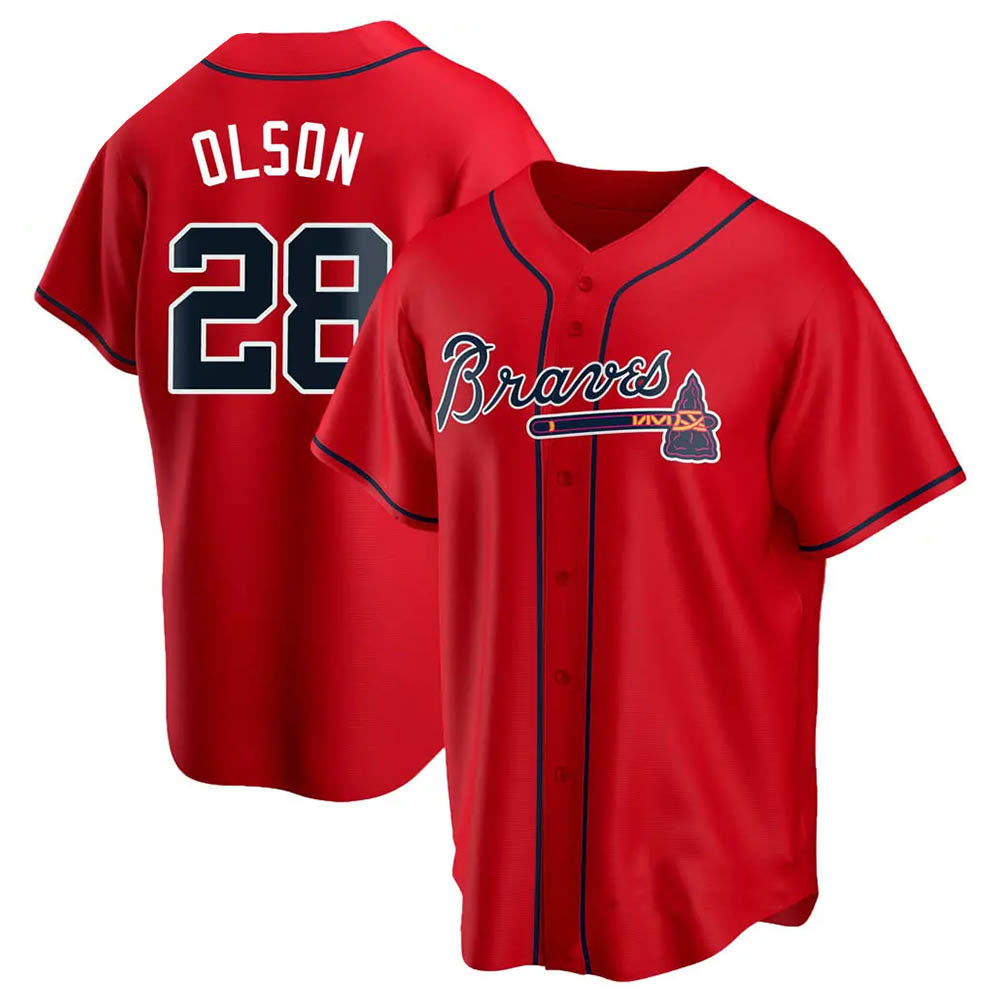 Johmsee A.Braves #28 Matt Olson Player Red Replica Alternate Stitched Jerseys