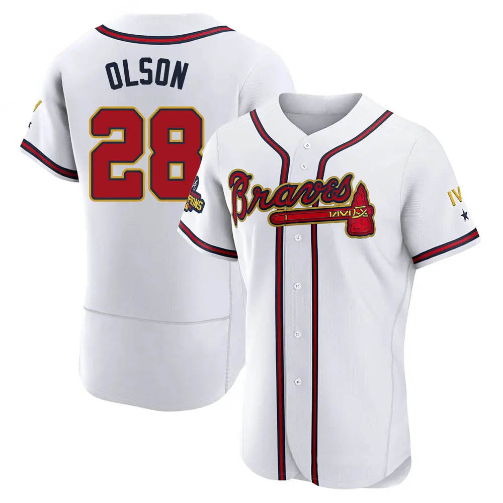 Johmsee A.Braves #28 Matt Olson Player White&Gold Authentic Program Stitched Jerseys