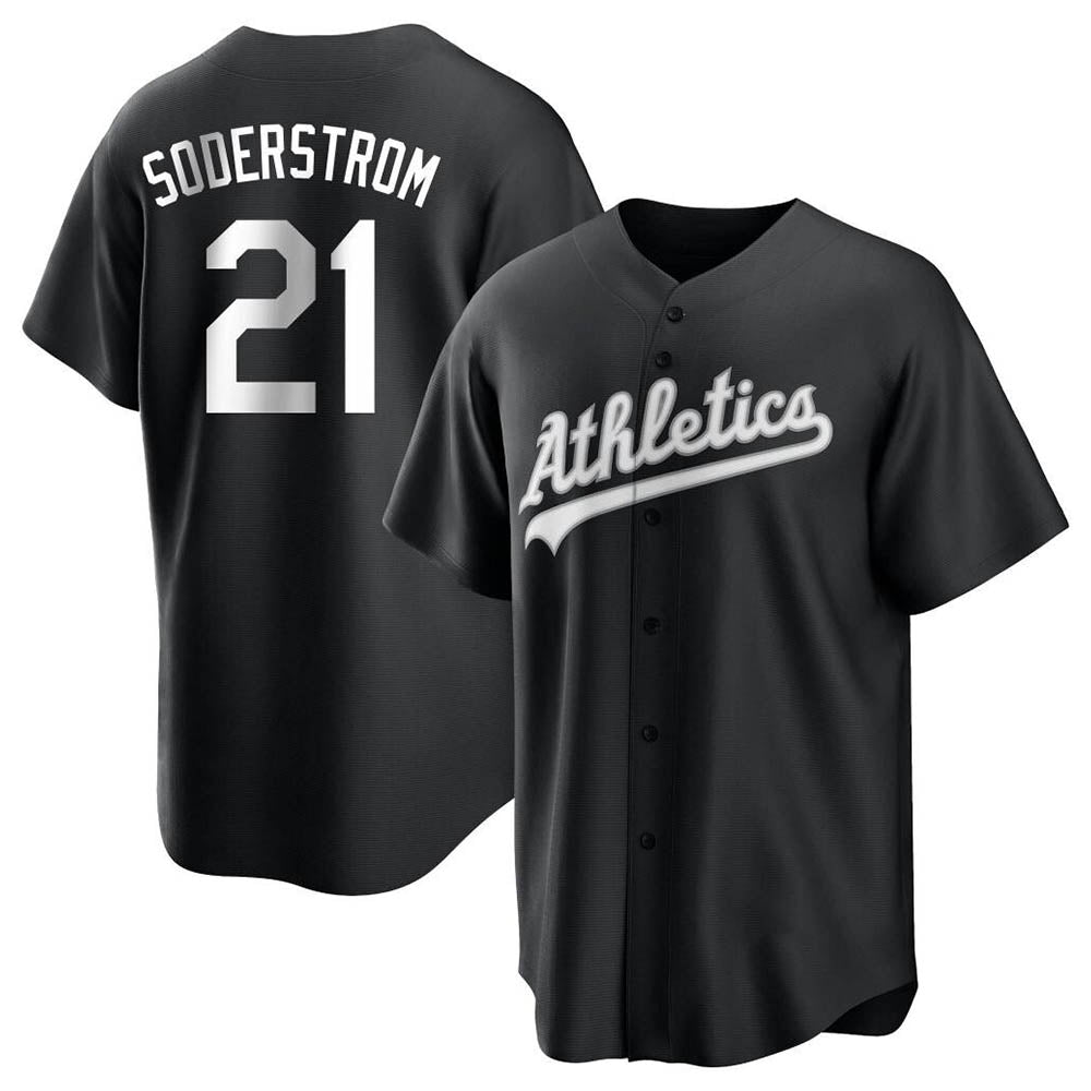 Johmsee Athletics #21 Tyler Soderstrom Player Black&White Replica Stitched Jersey