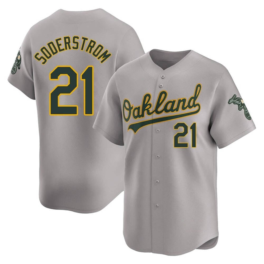 Johmsee Athletics #21 Tyler Soderstrom Player Gray Limited Away Stitched Jersey