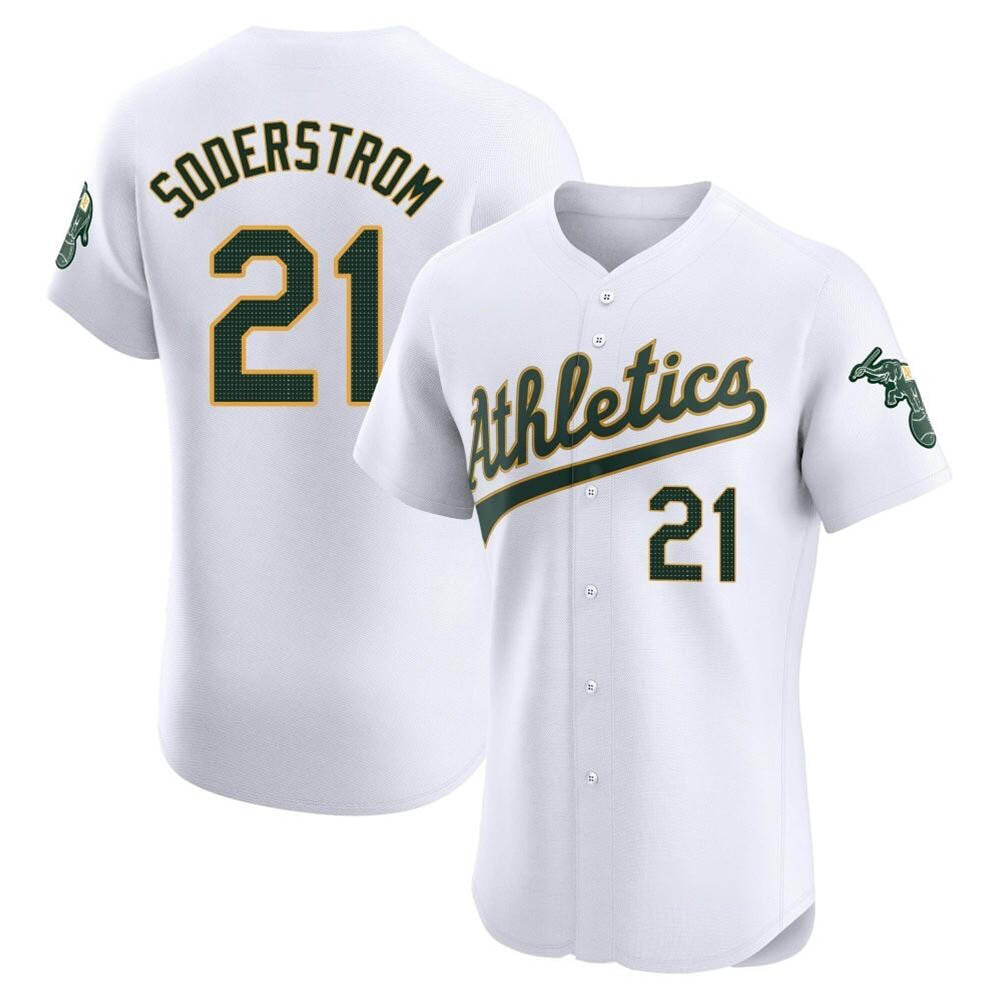 Johmsee Athletics #21 Tyler Soderstrom Player White Elite Home Stitched Jersey