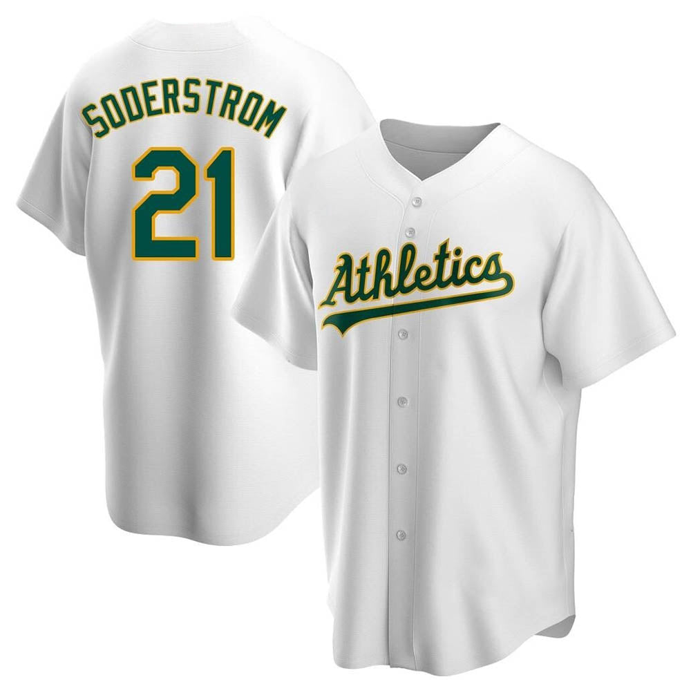 Johmsee Athletics #21 Tyler Soderstrom Player White Replica Home Stitched Jersey