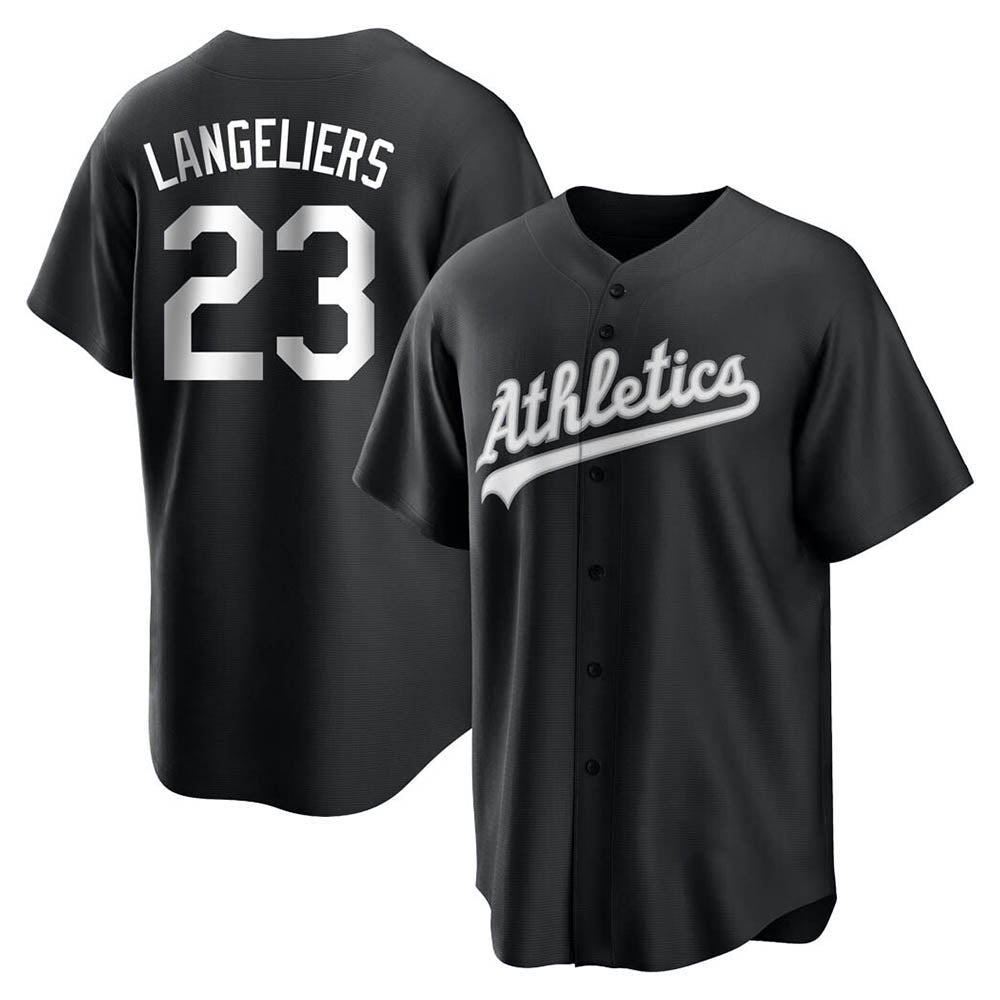 Johmsee Athletics #23 Shea Langeliers Player Black&White Replica Stitched Jerseys