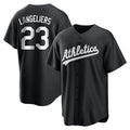 Johmsee Athletics #23 Shea Langeliers Player Black&White Replica Stitched Jerseys