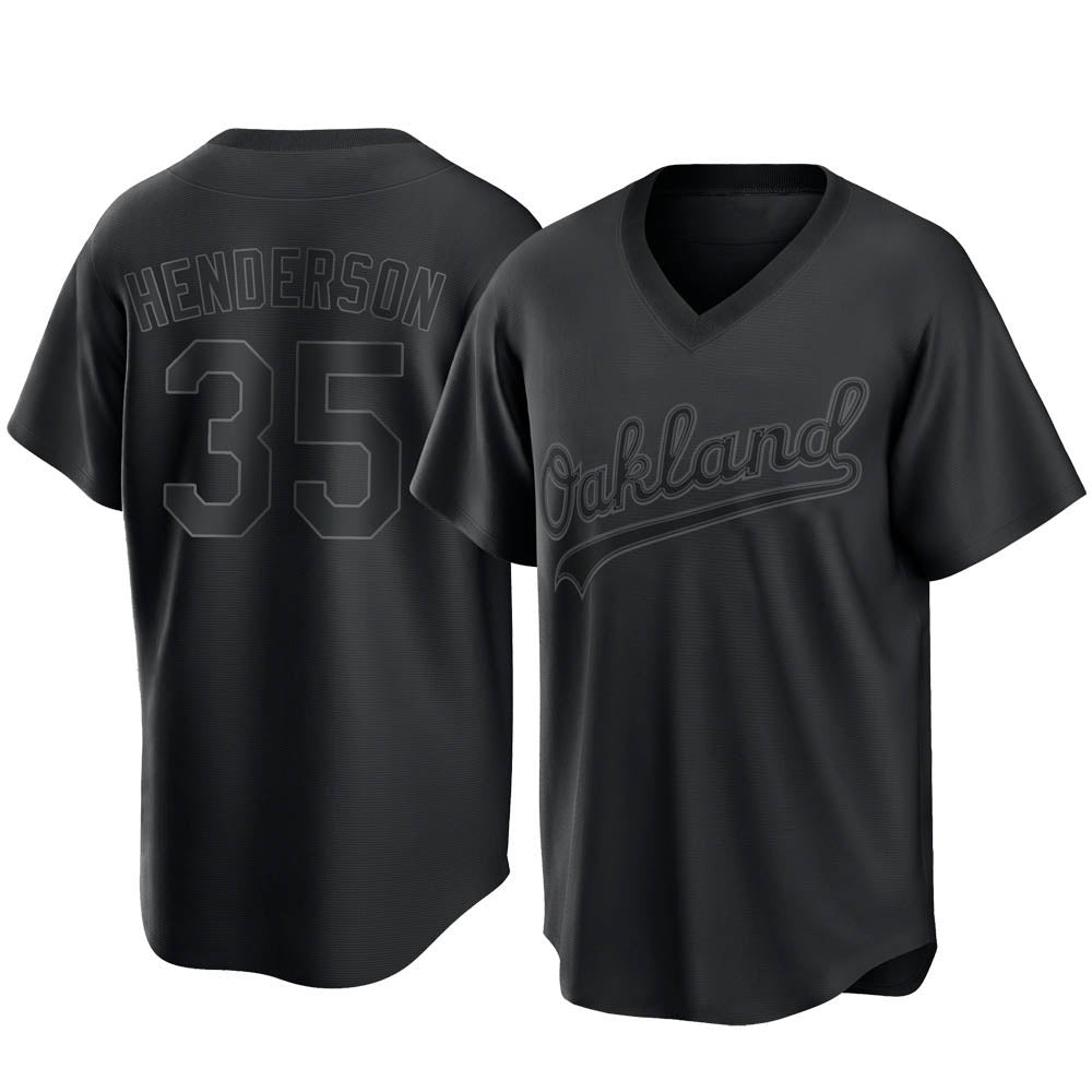 Johmsee Athletics #35 Rickey Henderson Player Black Replica Pitch Fashion T shirt Stitched Jersey