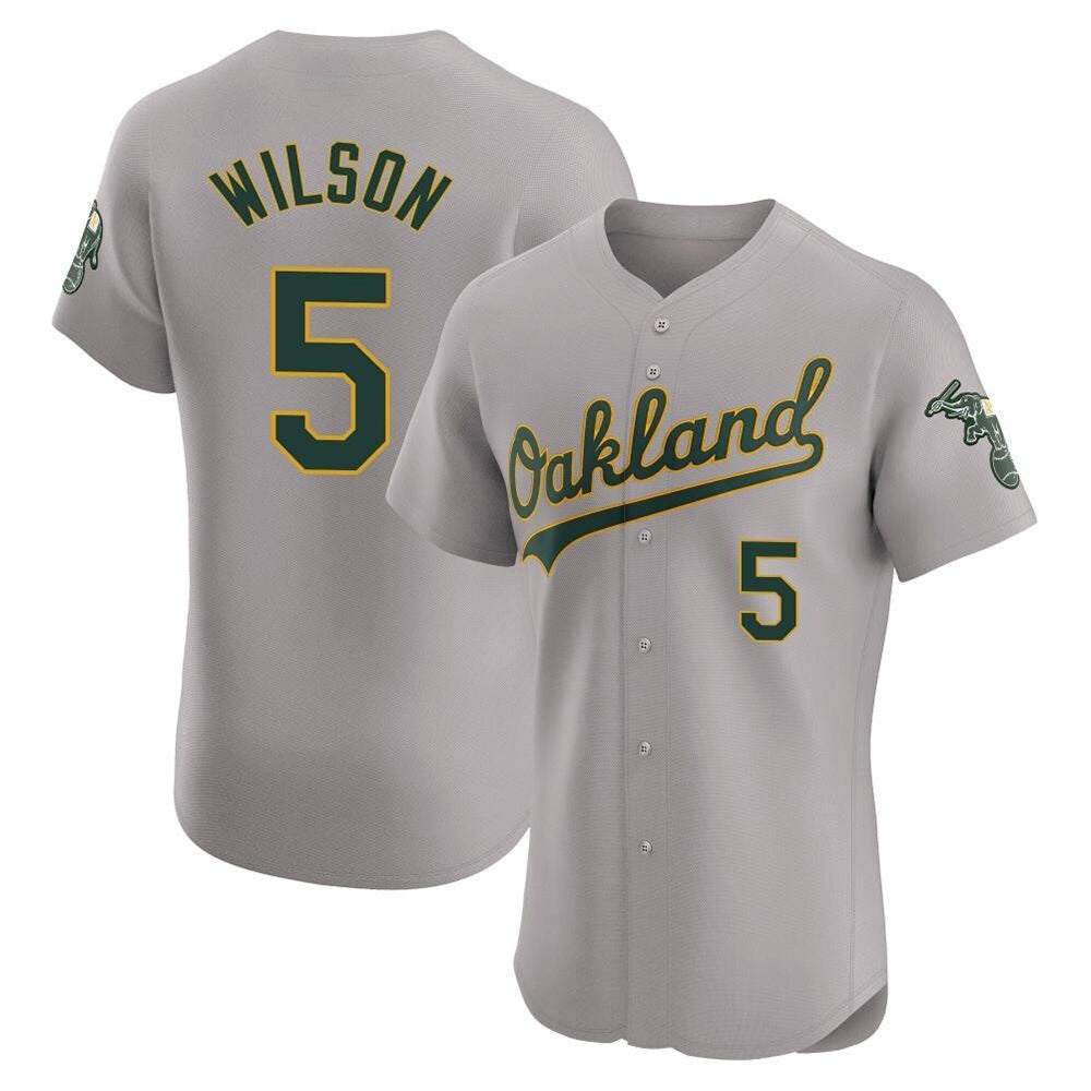 Johmsee Athletics #5 Jacob Wilson Gray Elite Road Stitched Jersey