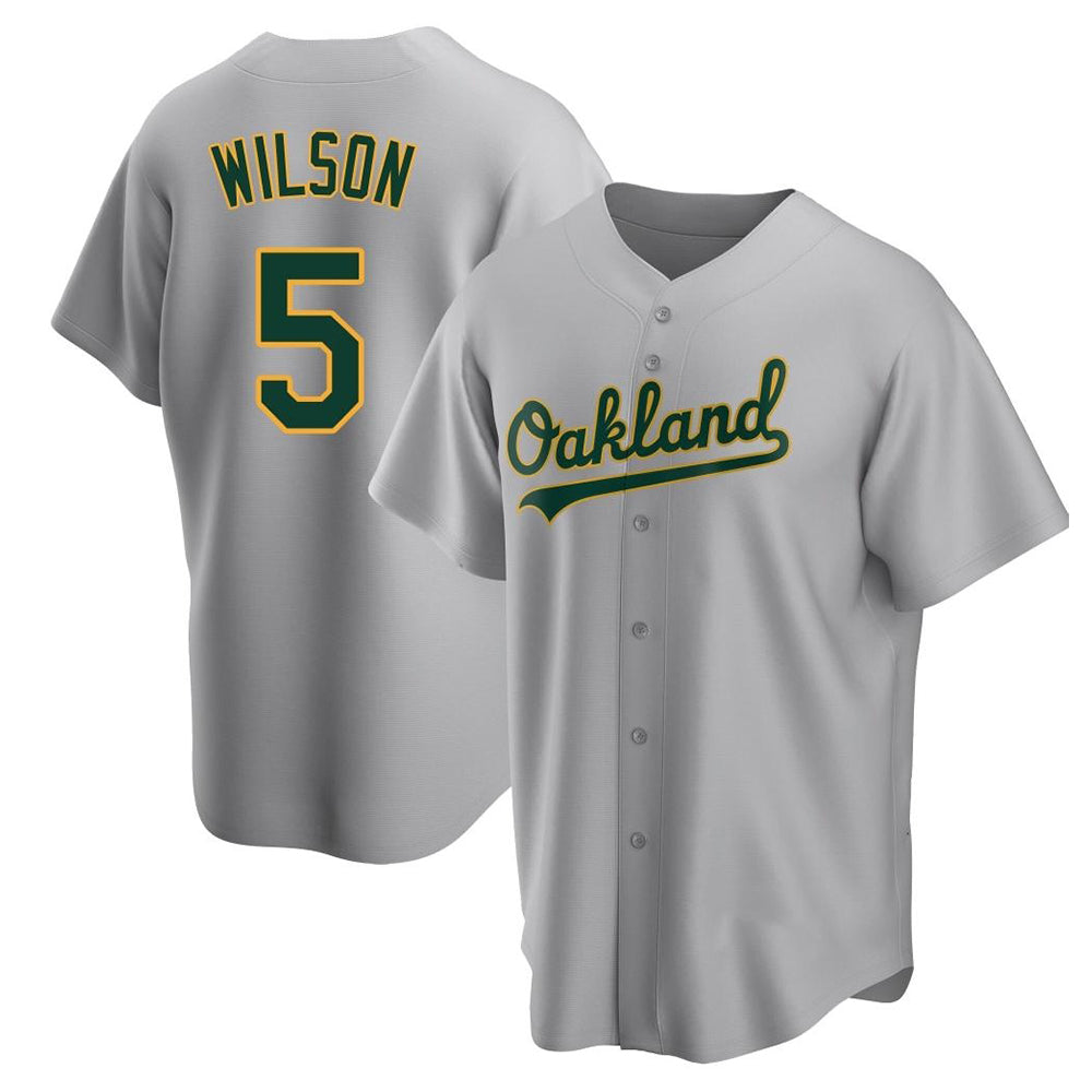 Johmsee Athletics #5 Jacob Wilson Gray Replica Road Stitched Jersey