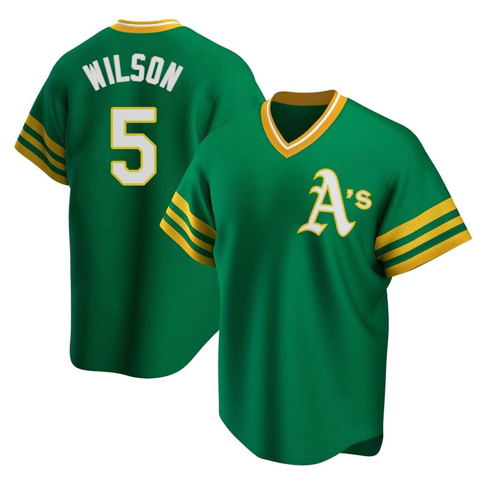 Johmsee Athletics #5 Jacob Wilson Green Replica Cooperstown Collection T shirt Stitched Jersey