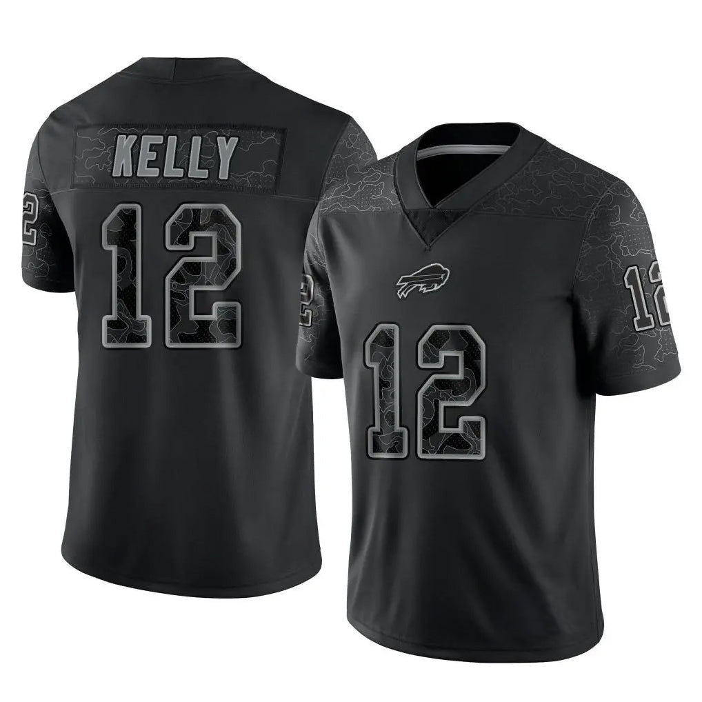 Johmsee B.Bills #12 Jim Kelly Player Black RFLCTV Limited Stitched Jerseys