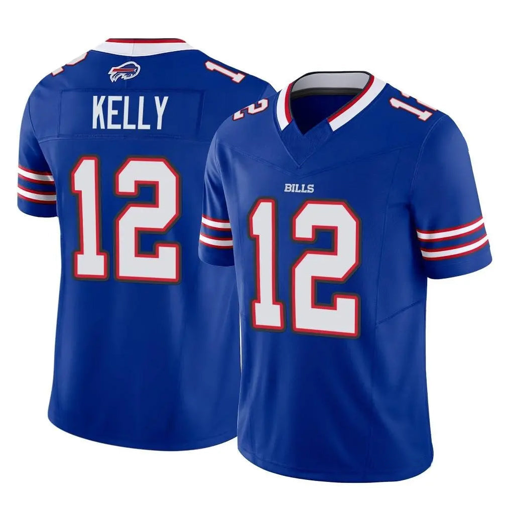 Johmsee B.Bills #12 Jim Kelly Player Royal Vapor F.U.S.E. Limited Home Game Stitched Jerseys