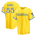 Johmsee B.Red Sox #55 Ranger Su¡§¡érez Player Yellow Home Game Stitched Jerseys