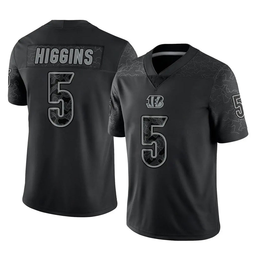 Johmsee C.Bengals #5 Tee Higgins Player Black Reflective Limited Game Stitched Jerseys