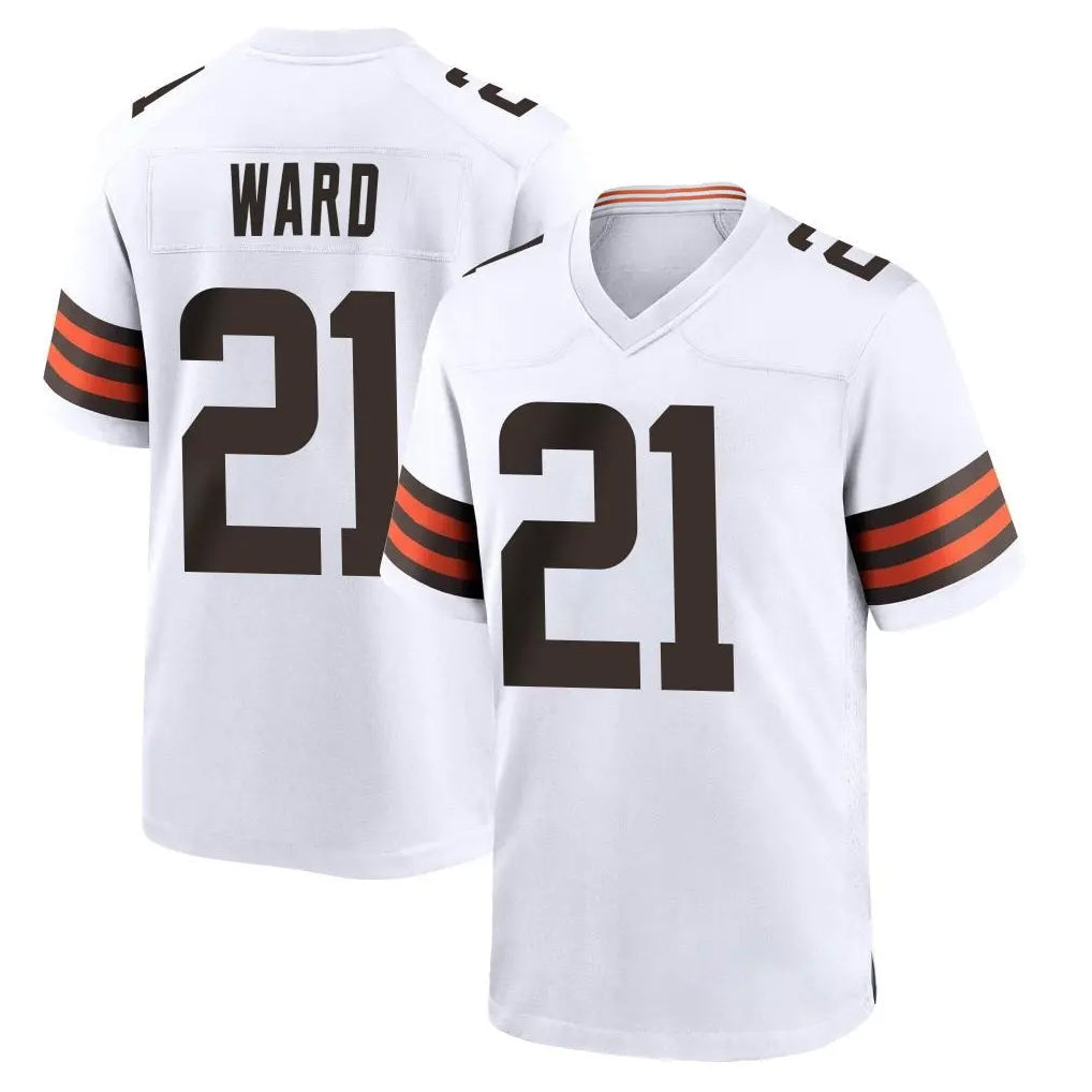 Johmsee C.Browns #21 Denzel Ward Player White Home Game Stitched Jerseys