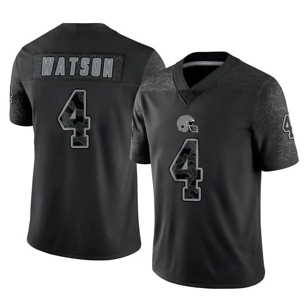 Johmsee C.Browns #4 Deshaun Watson Player Black Reflective Home Game Stitched Jerseys
