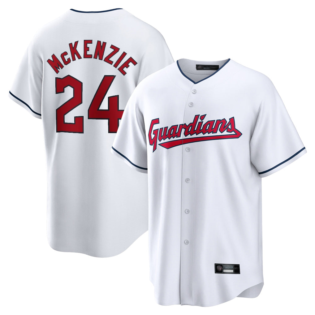 Johmsee C.Guardians #24 Triston McKenzie Player White Home Game Stitched Jerseys