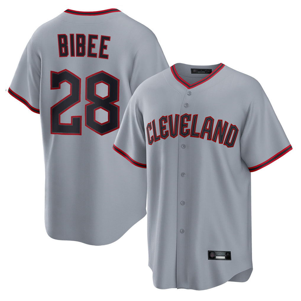 Johmsee C.Guardians #28 Tanner Bibee Player Gray Home Game Stitched Jerseys
