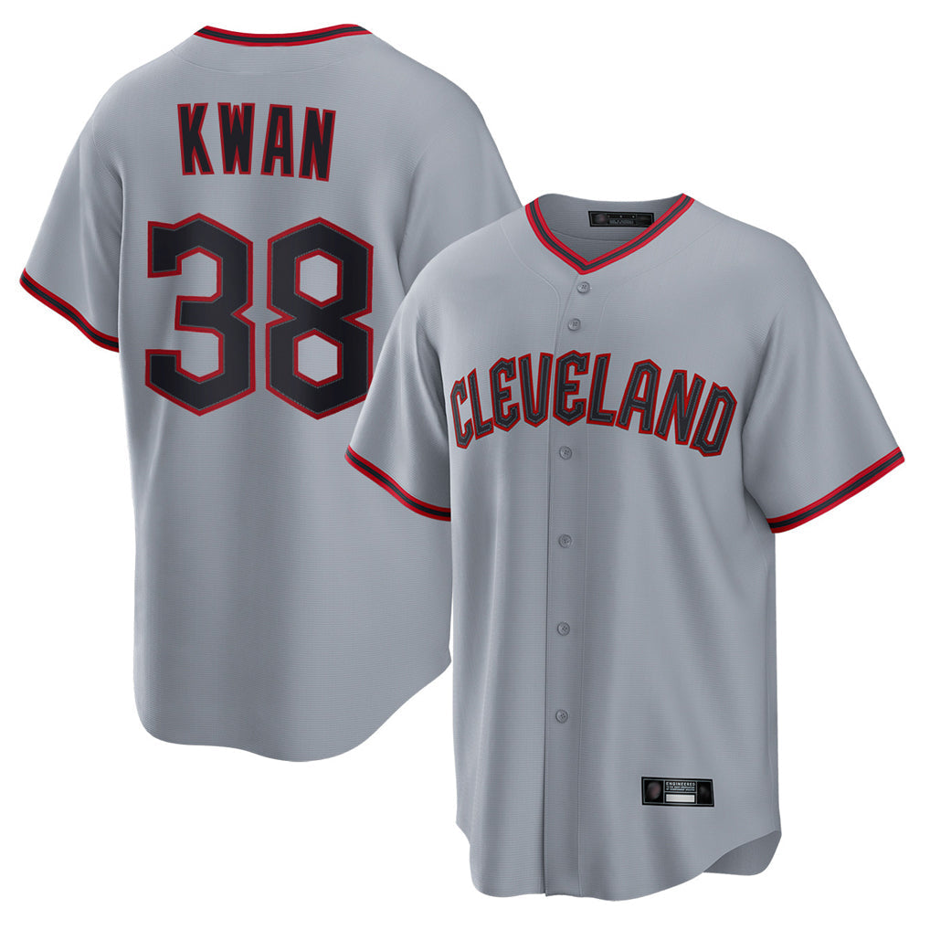 Johmsee C.Guardians #38 Steven Kwan Player Gray Home Game Stitched Jerseys