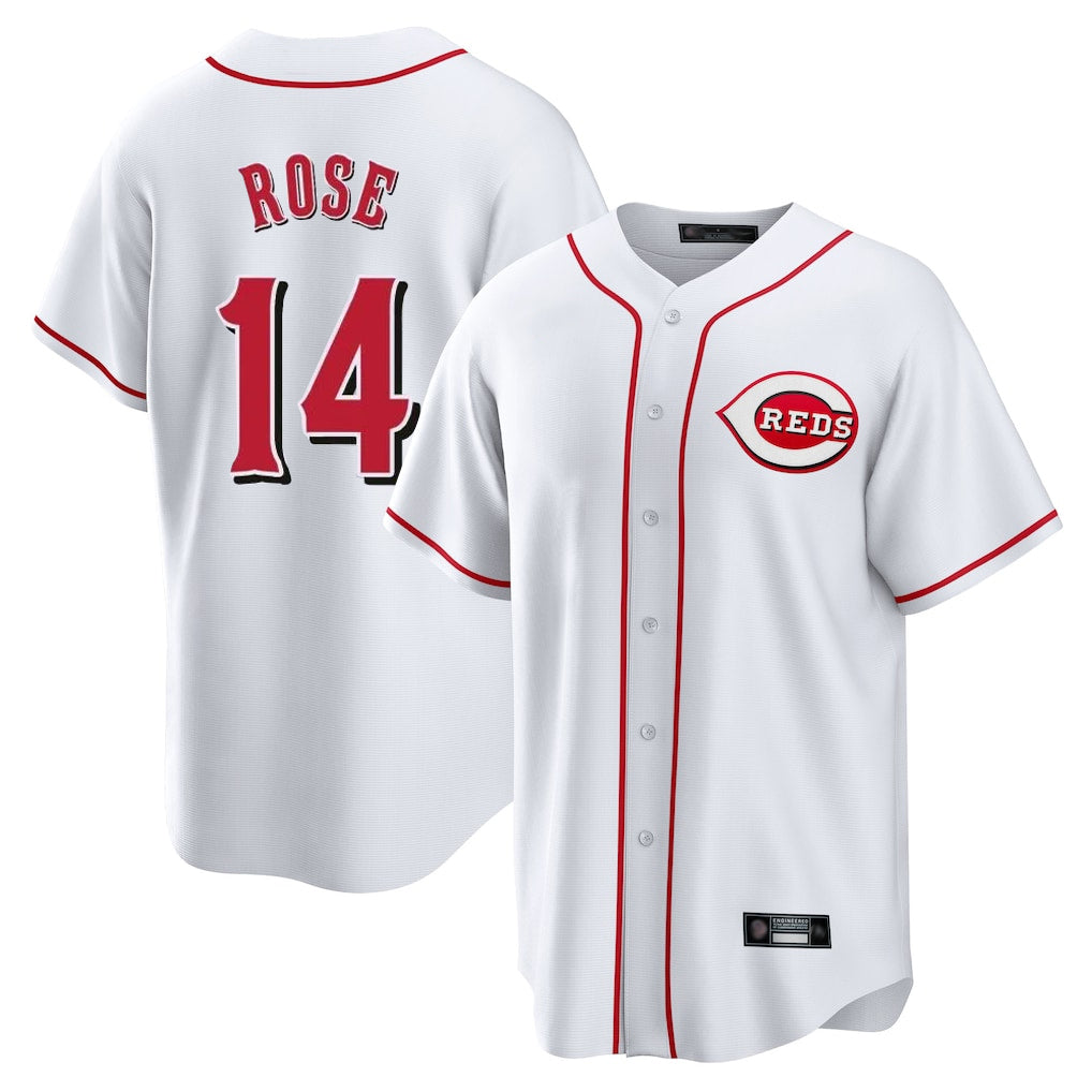 Johmsee C.Reds #14 Pete Rose Player White Game Home Stitched Jerseys