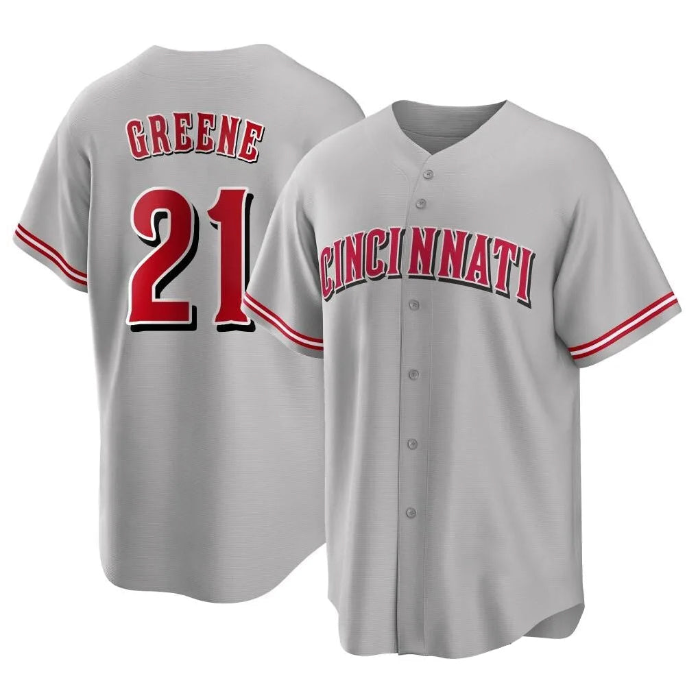 Johmsee C.Reds #21 Hunter Greene Player Gray Home Game Stitched Jerseys