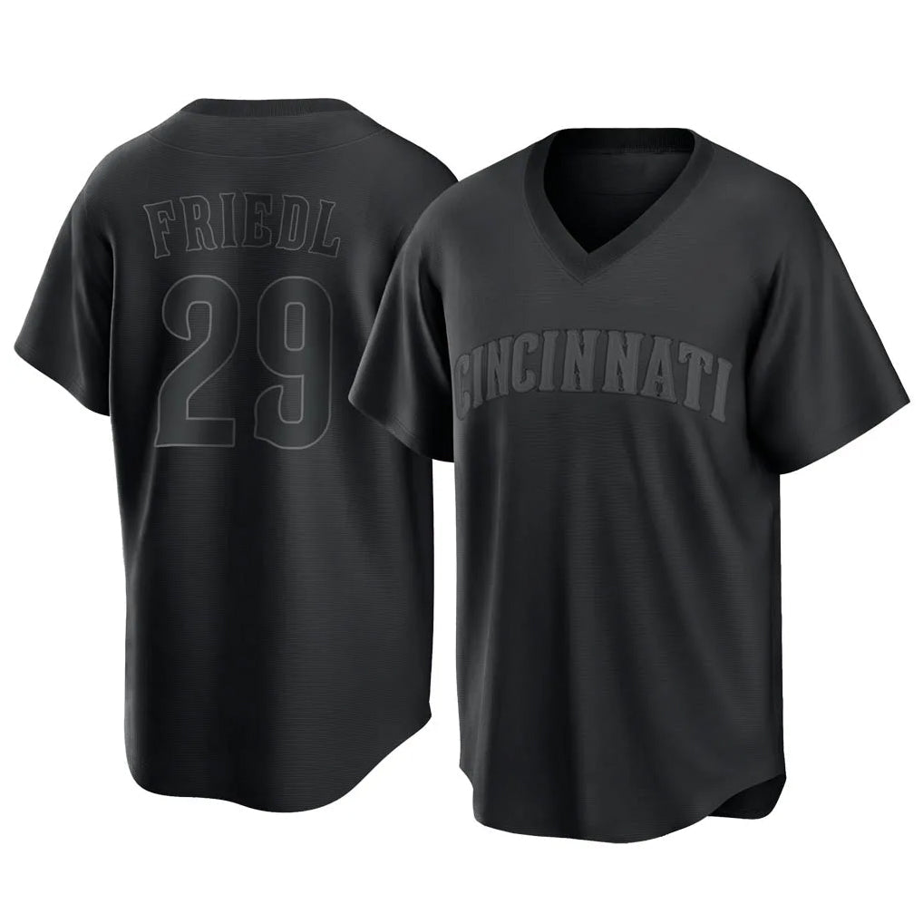 Johmsee C.Reds #29 TJ Friedl Player Black T-shirt Game Home Stitched Jerseys