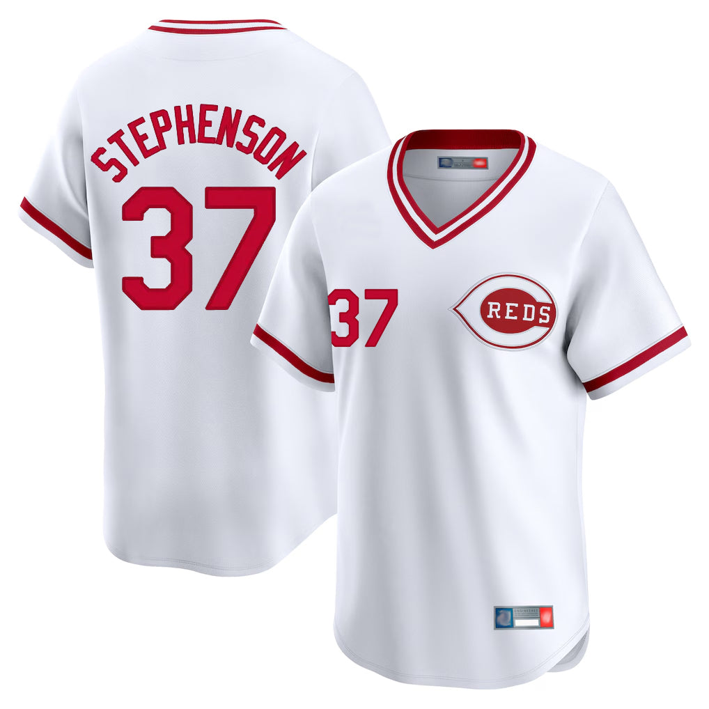 Johmsee C.Reds #37 Tyler Stephenson Player White Cooperstown Collection Limited T-shirt Home Stitched Jerseys