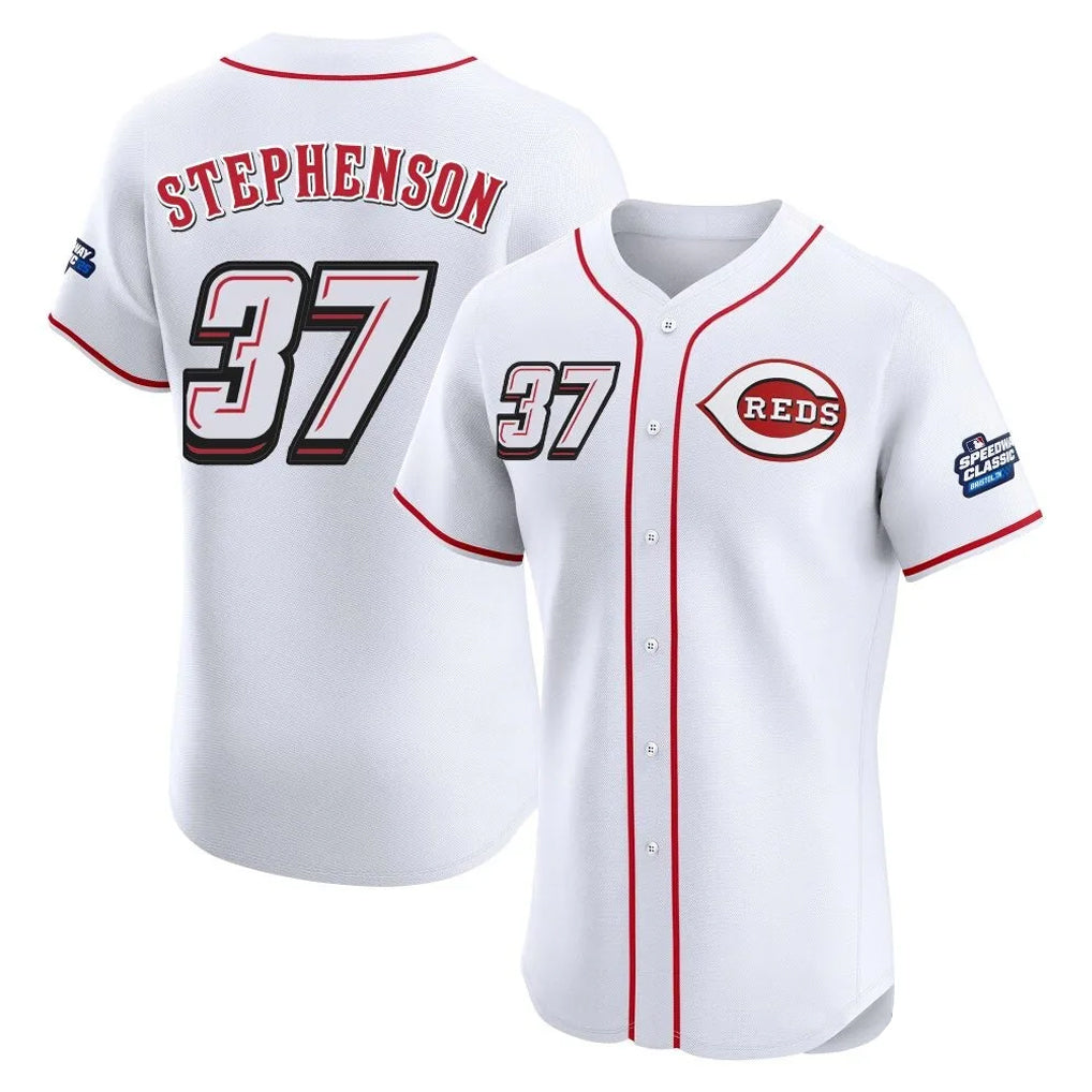 Johmsee C.Reds #37 Tyler Stephenson Player White Speedway Classic Limited Elite Home Stitched Jerseys