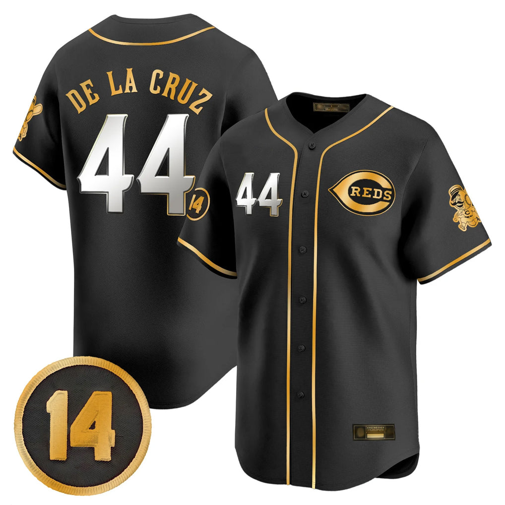 Johmsee C.Reds #44 Elly De La Cruz Player Black-Gold Vapor Premier Limited Home Stitched Jerseys