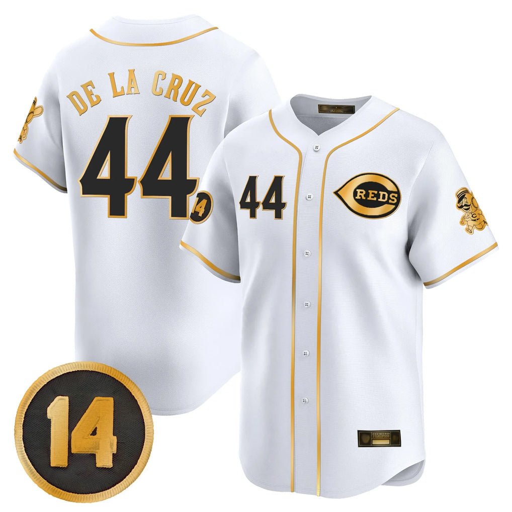 Johmsee C.Reds #44 Elly De La Cruz Player White-Gold Vapor Premier Limited Home Stitched Jerseys
