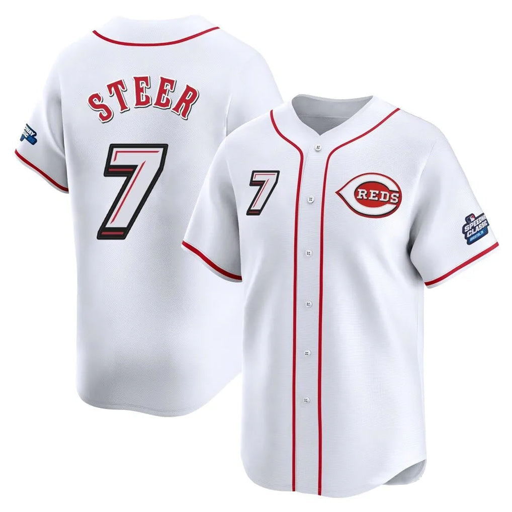 Johmsee C.Reds #7 Spencer Steer Player White Speedway Classic Home Limited Stitched Jerseys