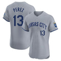 Johmsee KC.Royals #13 Salvador Perez Player Gray Limited Elite Home Stitched Jerseys