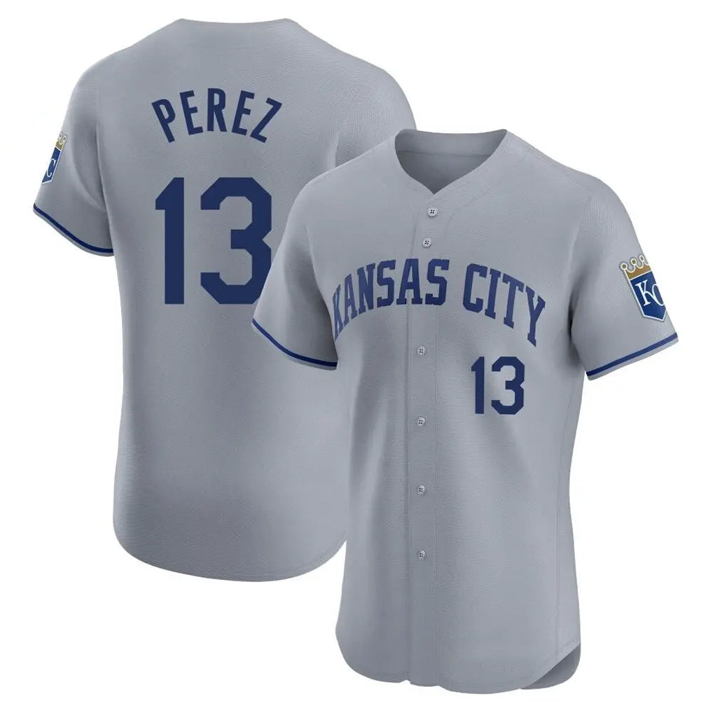 Johmsee KC.Royals #13 Salvador Perez Player Gray Limited Elite Home Stitched Jerseys
