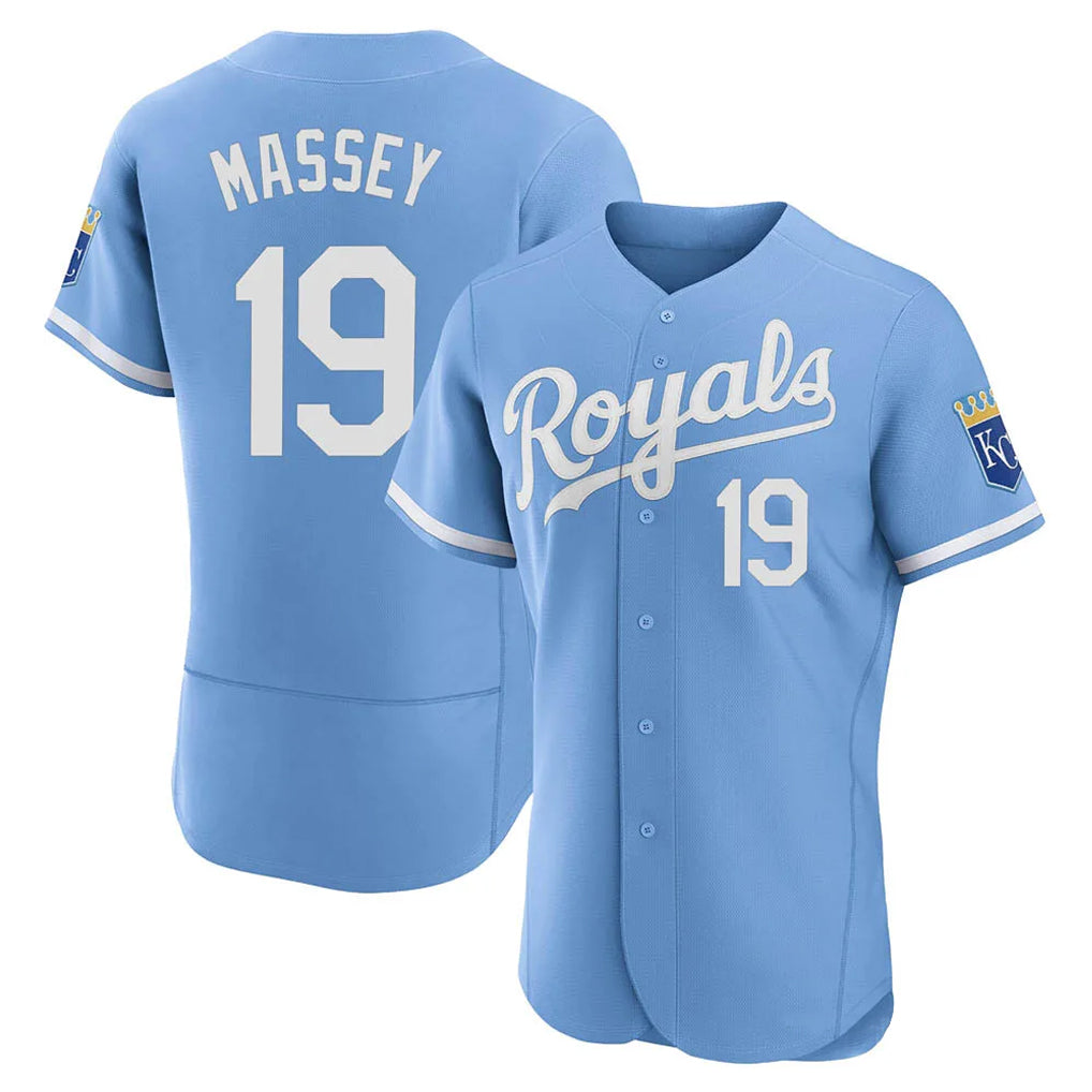 Johmsee KC.Royals #19 Michael Massey Player Light Blue Alt Limited Elite Home Stitched Jerseys