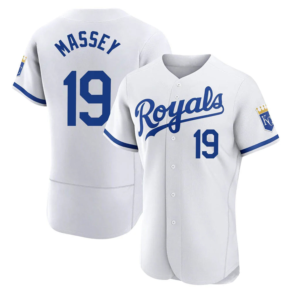 Johmsee KC.Royals #19 Michael Massey Player White Limited Elite Home Game Stitched Jerseys