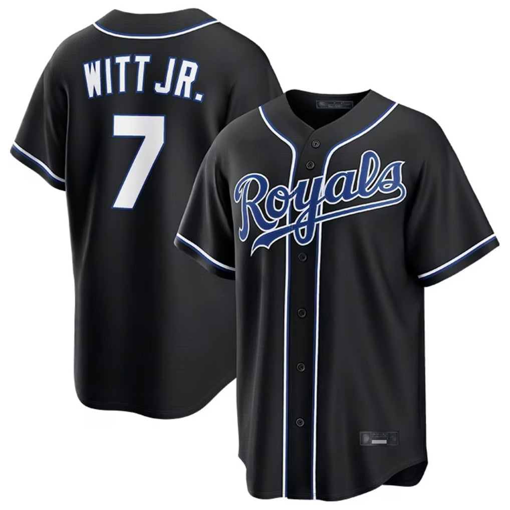 Johmsee KC.Royals #7 Bobby Witt Jr. Player Black Carbon Fashion Home Game Stitched Jerseys