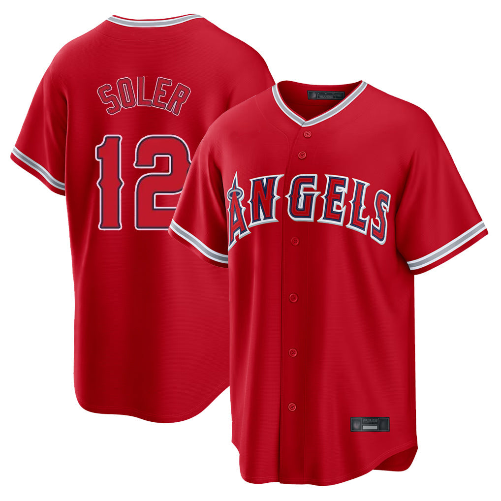 Johmsee LA.Angels #12 Jorge Soler Player Red Home Game Stitched Jerseys