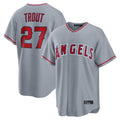 Johmsee LA.Angels #27 Mike Trout Player Gray Home Game Stitched Jerseys