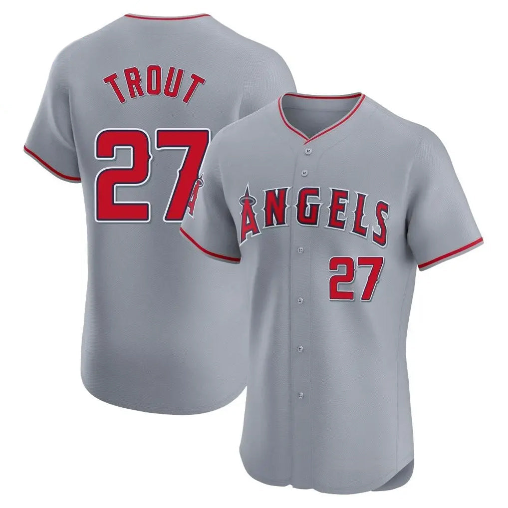 Johmsee LA.Angels #27 Mike Trout Player Gray Home Limited Elite Stitched Jerseys