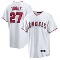 Johmsee LA.Angels #27 Mike Trout Player White Home Game Stitched Jerseys