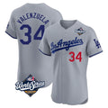 Johmsee LA.Dodgers #34 Fernando Valenzuela Player Gray World Series Limited Elite Home Stitched Jerseys