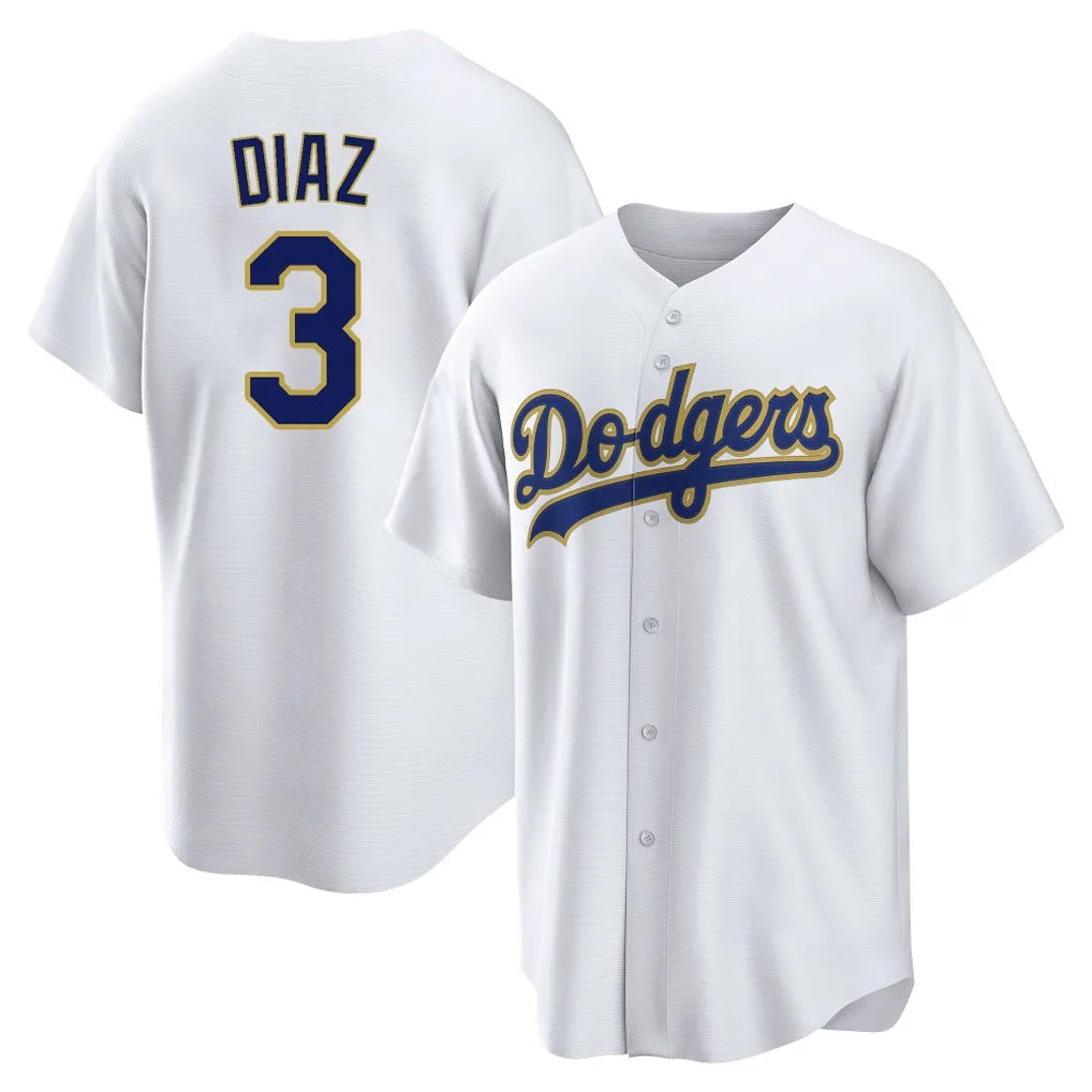 Johmsee LA.Dodgers #3 Edwin D¨ªaz Player Gold White 2026 Collection Stadium Game Stitched Jerseys