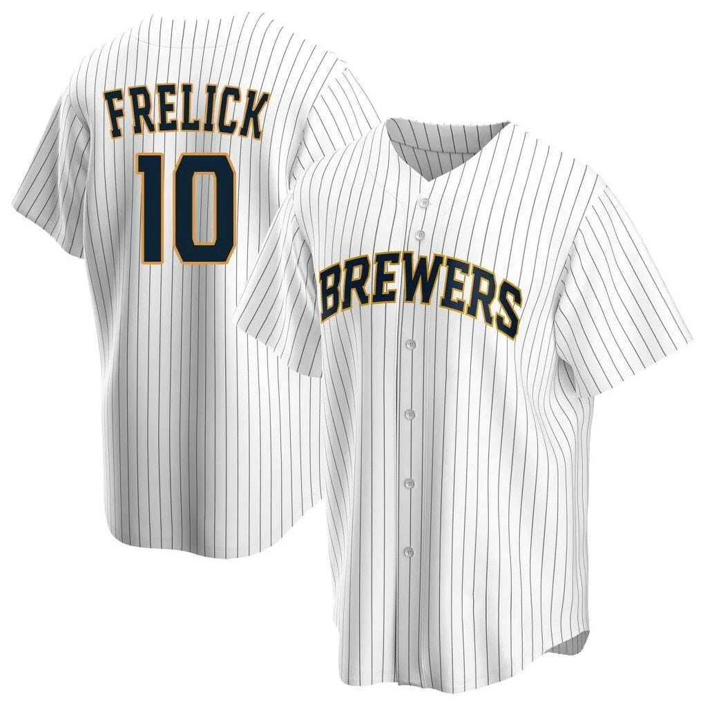 Johmsee M.Brewers #10 Sal Frelick Player White Home Game Stitched Jerseys
