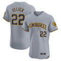 Johmsee M.Brewers #22 Christian Yelich Player Gray Home Limited Elite Stitched Jerseys