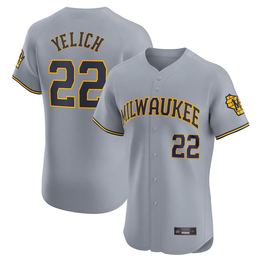 Johmsee M.Brewers #22 Christian Yelich Player Gray Home Limited Elite Stitched Jerseys