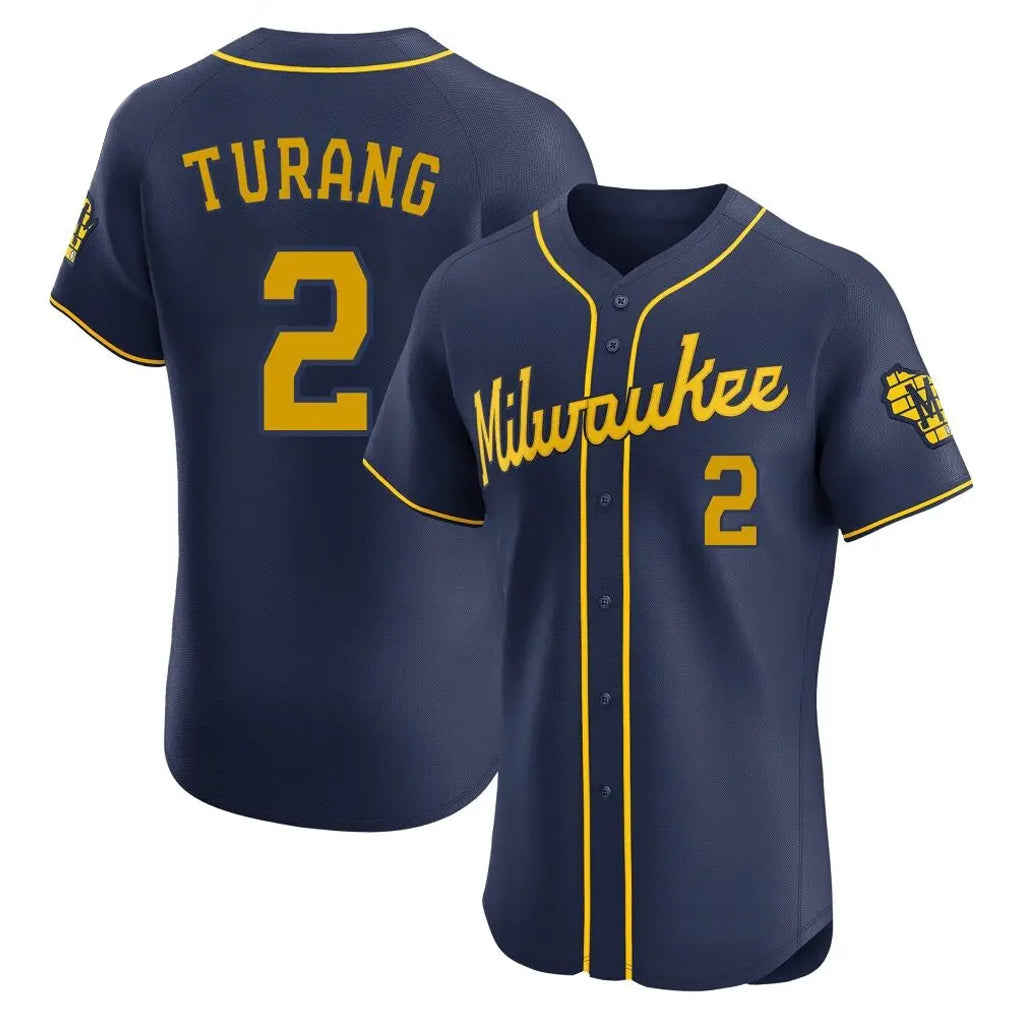 Johmsee M.Brewers #2 Brice Turang Player Navy Home Limited Elite Stitched Jerseys