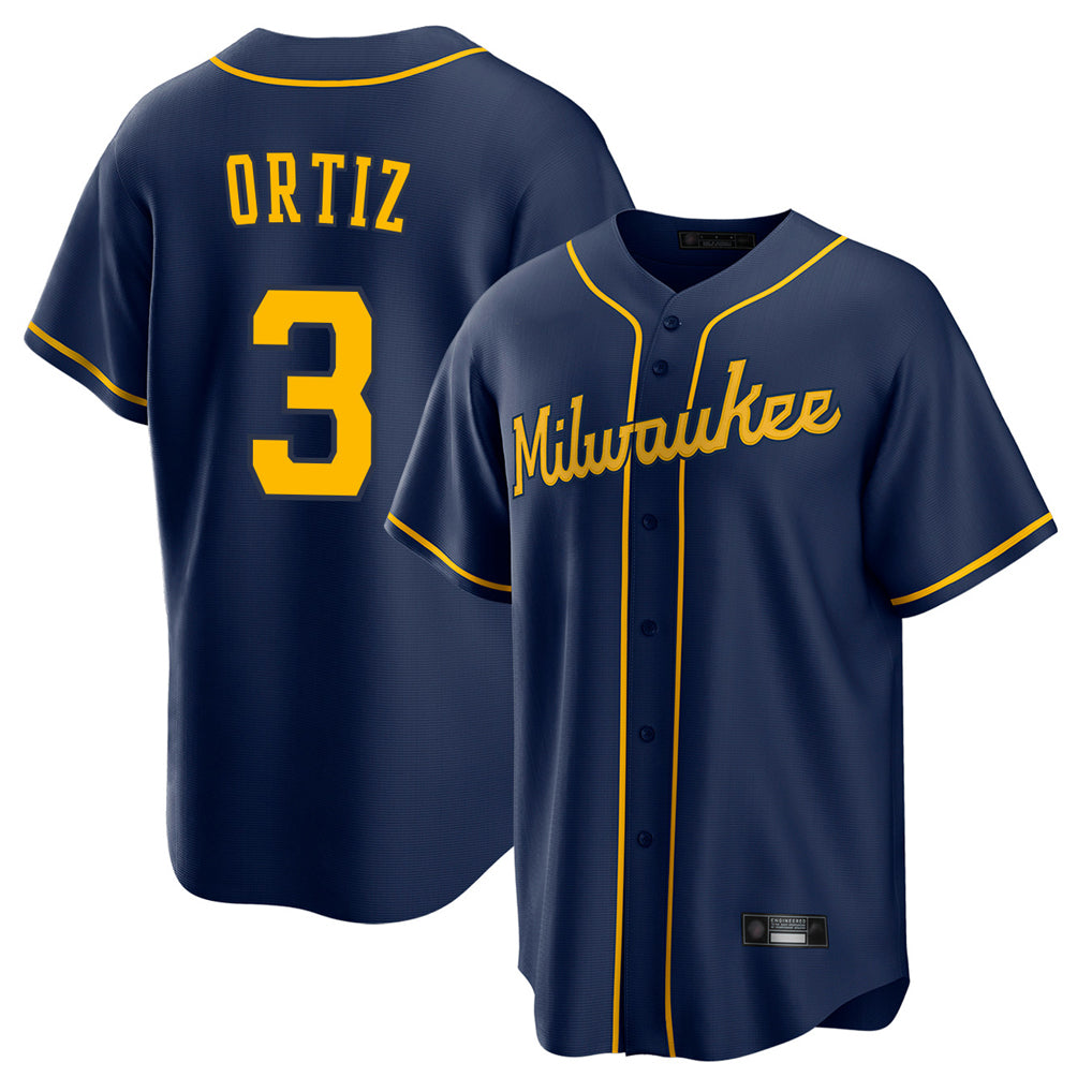 Johmsee M.Brewers #3 Joey Ortiz Player Navy Home Game Stitched Jerseys