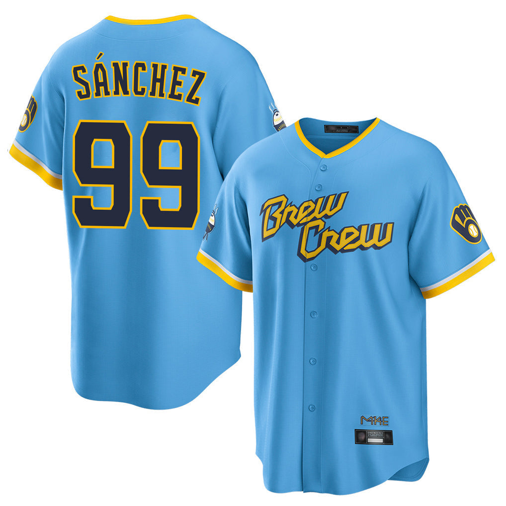 Johmsee M.Brewers #99 Gary Sanchez Player Light Blue City Connect Home Game Stitched Jerseys