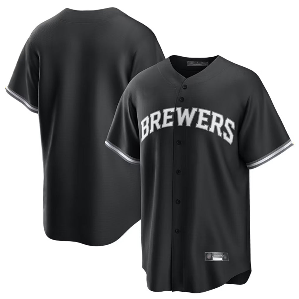 Johmsee M.Brewers Blank Player Black Game Home Stitched Jerseys