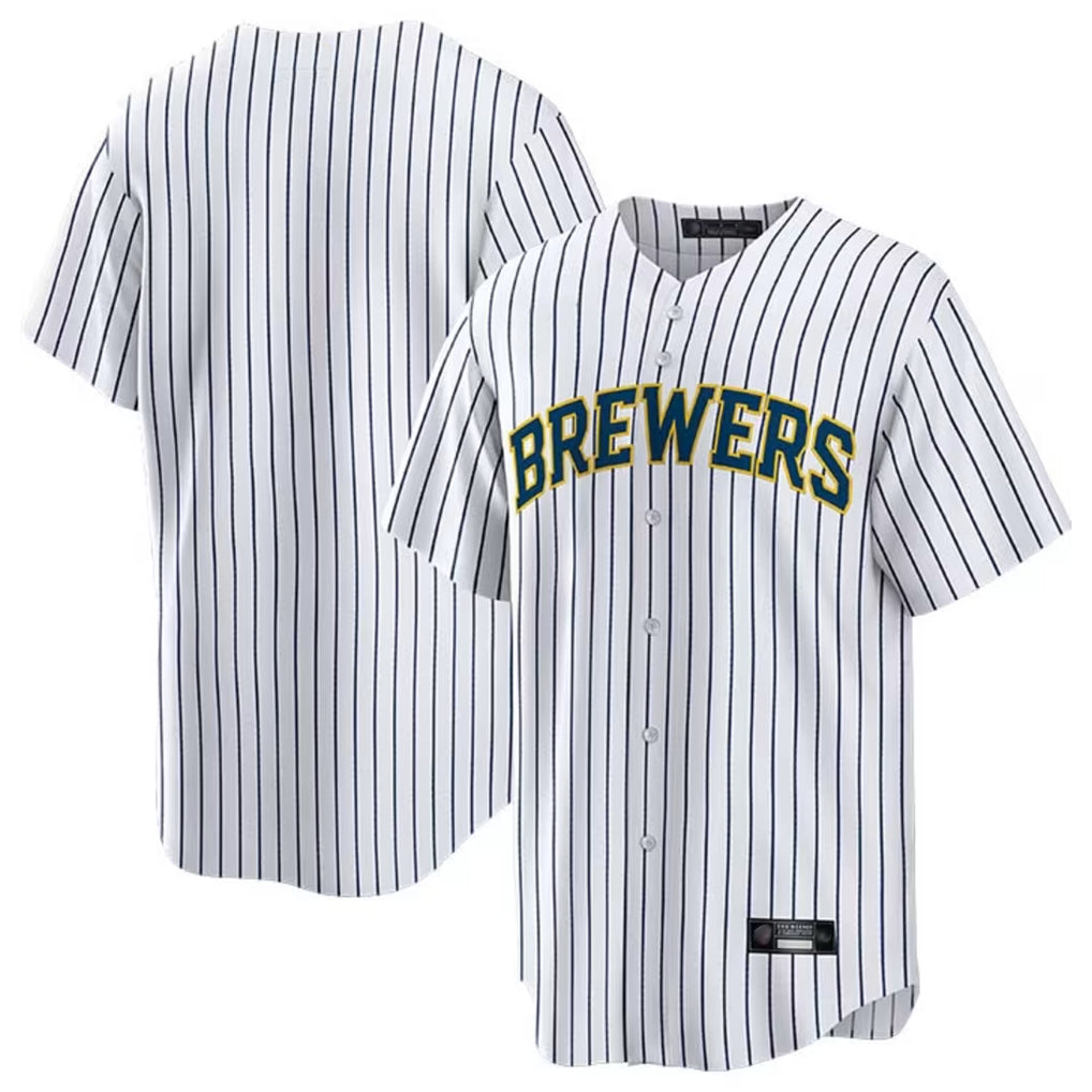 Johmsee M.Brewers Blank Player White Stripes Home Game Stitched Jerseys